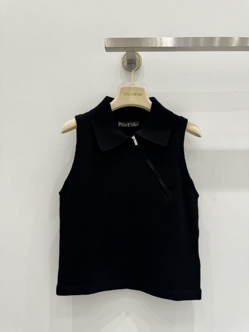 Miu Miu Cashmere Polo Knit Vest - Retro Slim-Fit Design