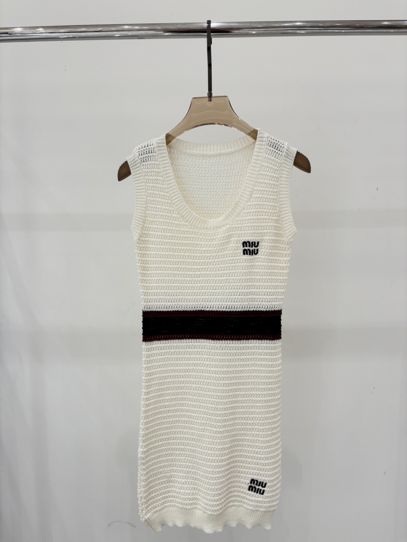 Miu Miu Summer 2025 Round Neck Embroidered Logo Knit Dress