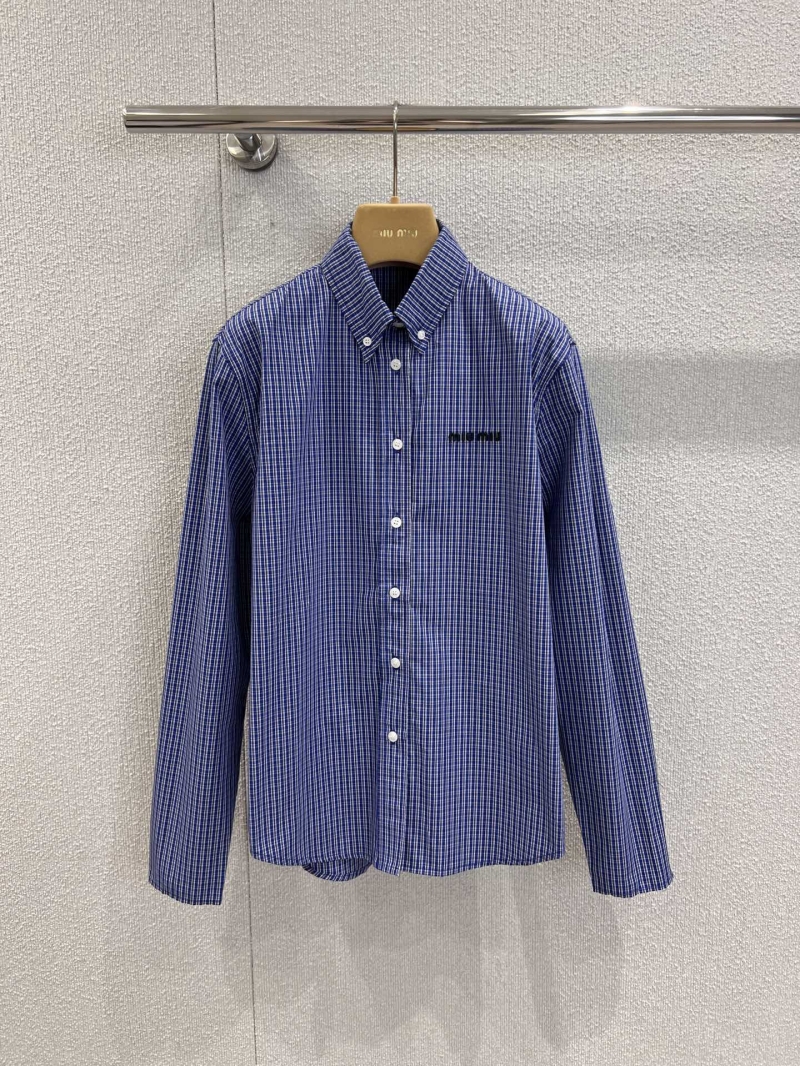 Miu Miu Spring/Summer 2025 Embroidered Check Collared Shirt - Elegant Cotton Blend