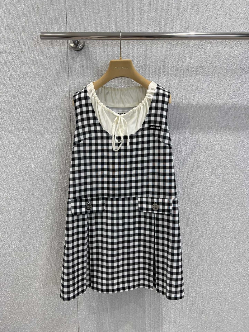 Miu Miu 25SS Spring Summer Plaid Vest Dress - Retro Elegance & Slim Fit