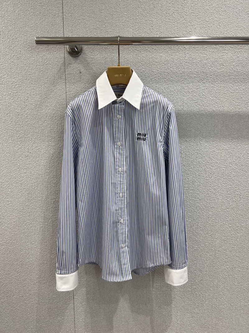 Miu Miu Early Autumn Striped Poplin Long-Sleeve Shirt - Exclusive Luxe Design
