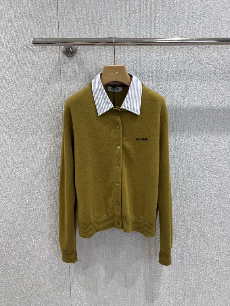 Miu Miu Olive Green Letter Jacquard Knit Cardigan - Luxe Early Autumn Exclusive