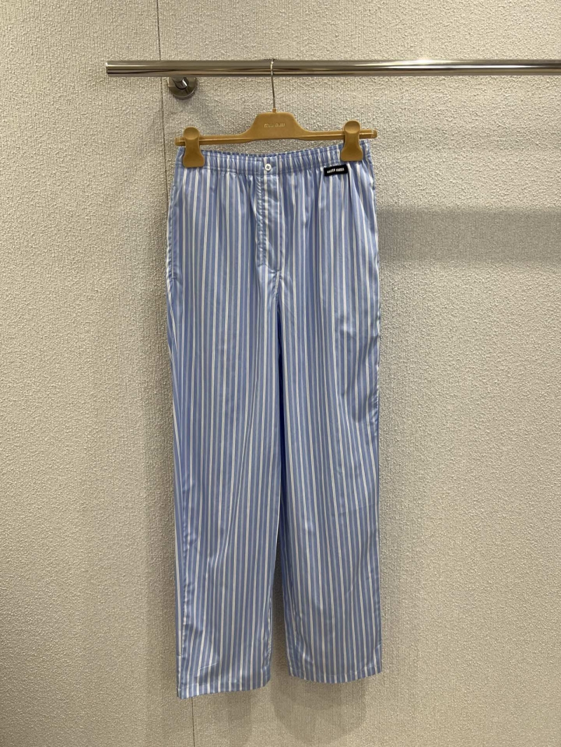 Miu Miu 25SS Cotton Striped Casual Pants - Exclusive Wide-Leg Design