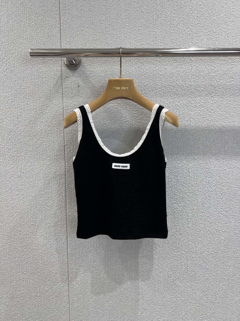 Miu Miu Spring Summer Lace-Trimmed Black Tank Top - Luxe & Versatile