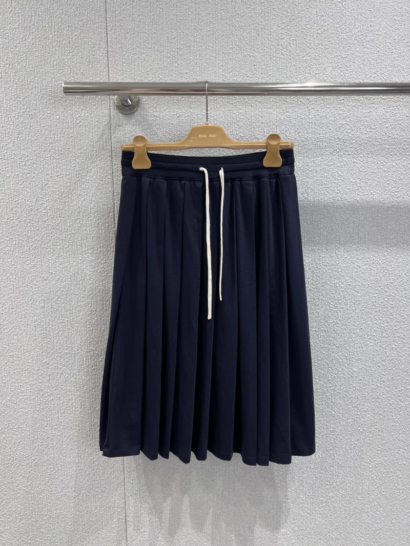 Miu Miu 25FW Early Autumn Pleated Midi Skirt with Drawstring Embroidery - Luxe Exclusive