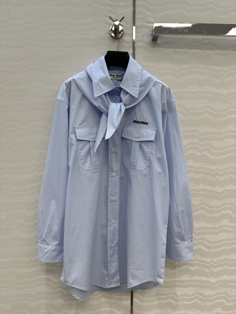 Miu Miu Exclusive Scout Scarf Collar Shirt - Custom Woven Stripes Cotton