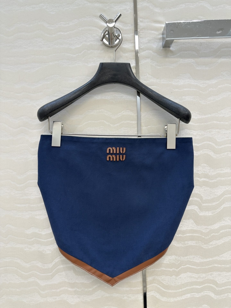 Miu Miu Exclusive Luxe Cannelé-Style Bustier Top in Blue - Intellectual Chic with Contrast Leather Trim