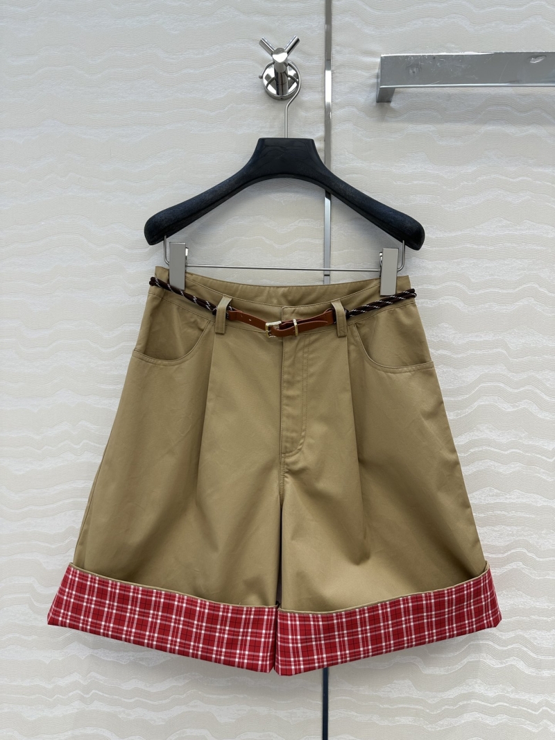 Miu Miu Exclusive Luxe Shorts in Caramel and Red with Metal Buckle Belt