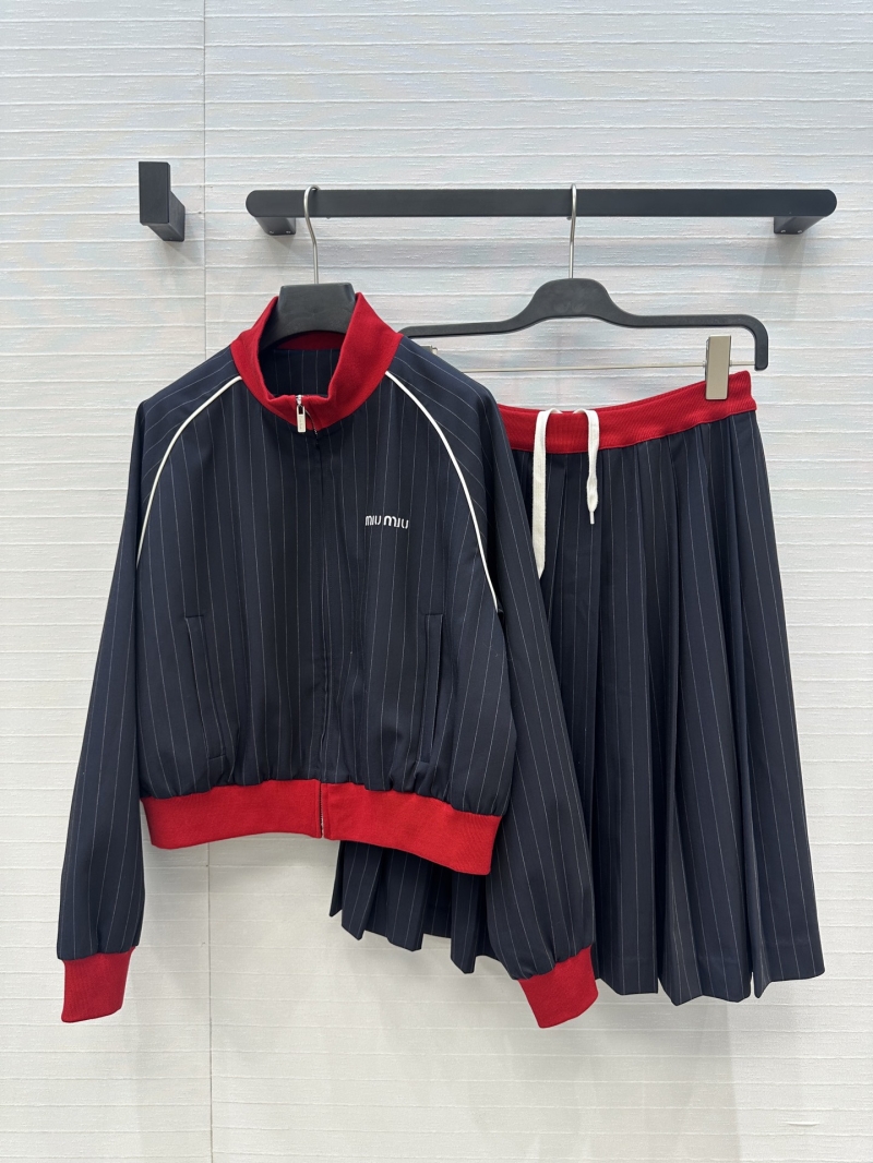 Miu Miu Exclusive Navy Blue Striped Wool Blend Short Jacket - Sweet & Cool College Style