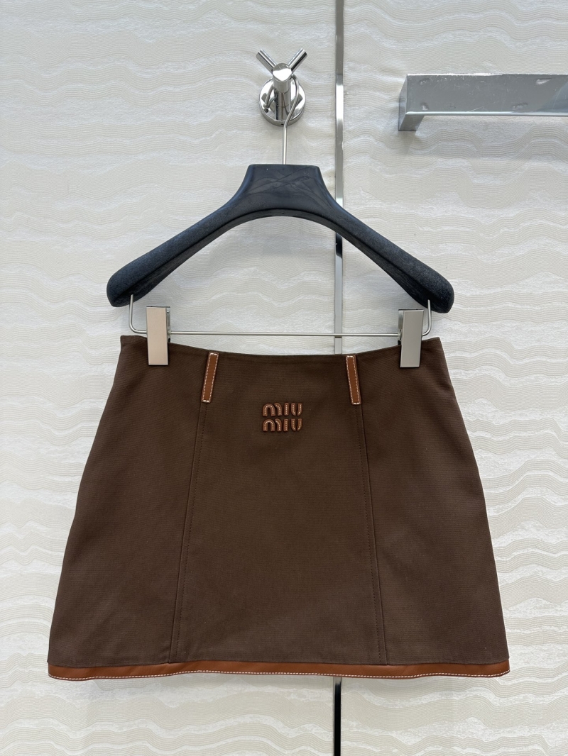 Miu Miu Exclusive Chocolate Brown Mini Skirt with Contrast Leather Trim