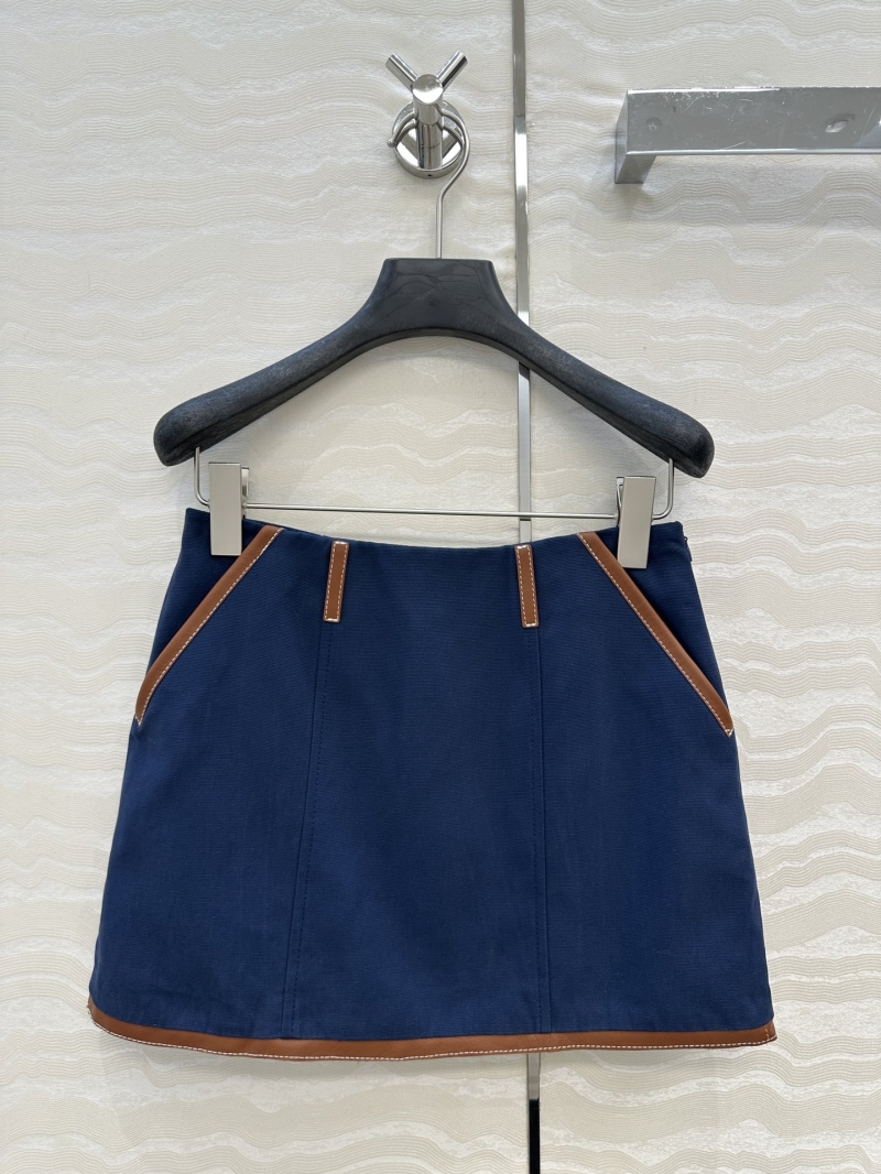 Miu Miu Exclusive Miu-Style Cannelé-Inspired Retro Mini Skirt in Blue - Luxe Imported Canvas with 100% Lambskin Contrast Trim