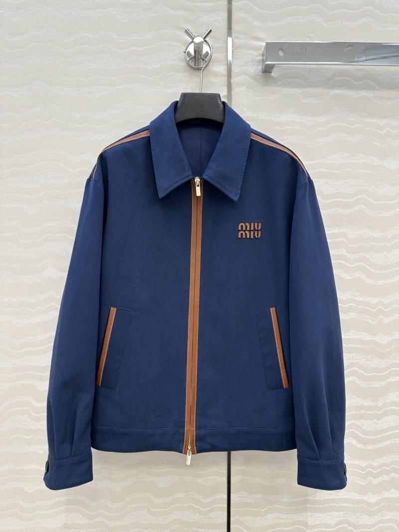 Miu Miu Exclusive Oversized Collar Jacket in Blue - Luxe Pearl Canvas & 100% Lambskin Trim