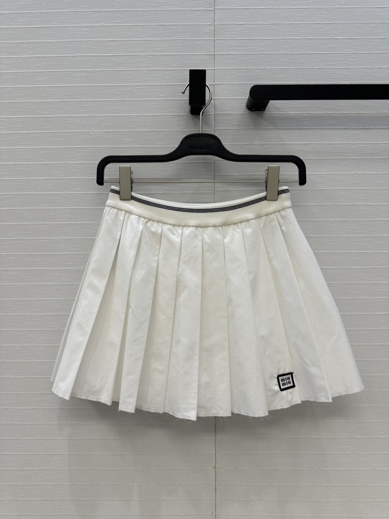 Miu Miu Sweet & Cool Pleated Mini Skirt with Contrast Ribbed Waist
