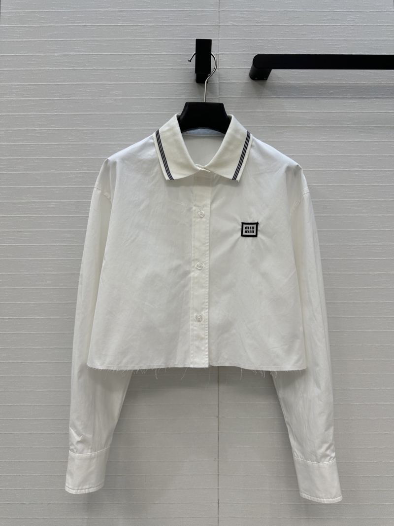 Miu Miu Embroidered Collar Shirt - 100% Cotton, H-Line Short Cut, Sweet & Cool Style