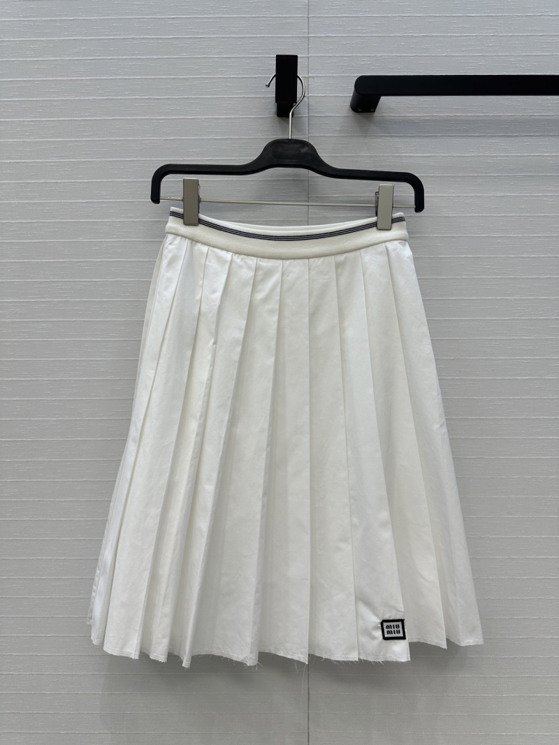 Miu Miu Sweet & Cool Pleated Midi Skirt with Contrast Ribbon Waist