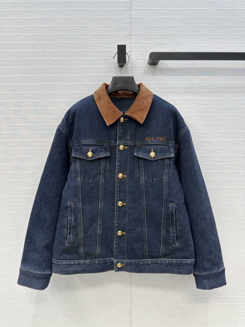 Miu Miu Exclusive Denim Jacket with Corduroy Collar – Luxe Cotton-Blend Winter Coat