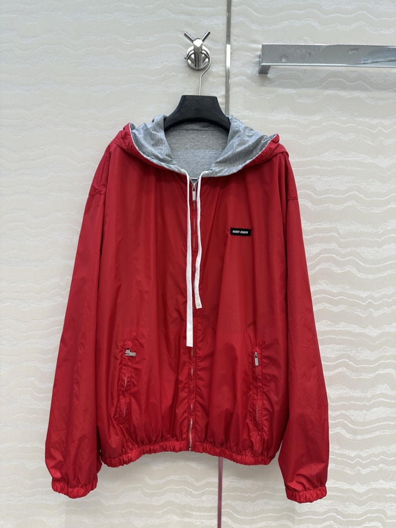 Miu Miu Exclusive Oversized Hooded Jacket in Gray-Red Reversible Design