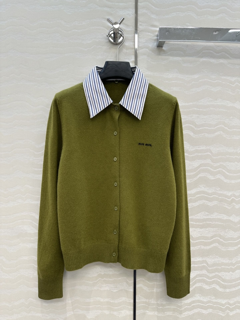 Miu Miu Exclusive Detachable Collar Cashmere Cardigan in Matcha Green - Luxe Short-Style Design