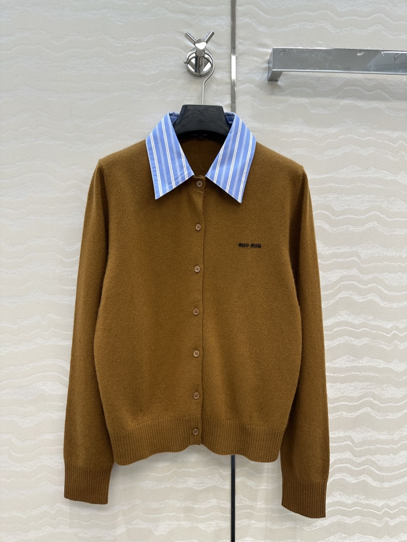 Miu Miu Exclusive Detachable Collar Cashmere Cardigan in Caramel