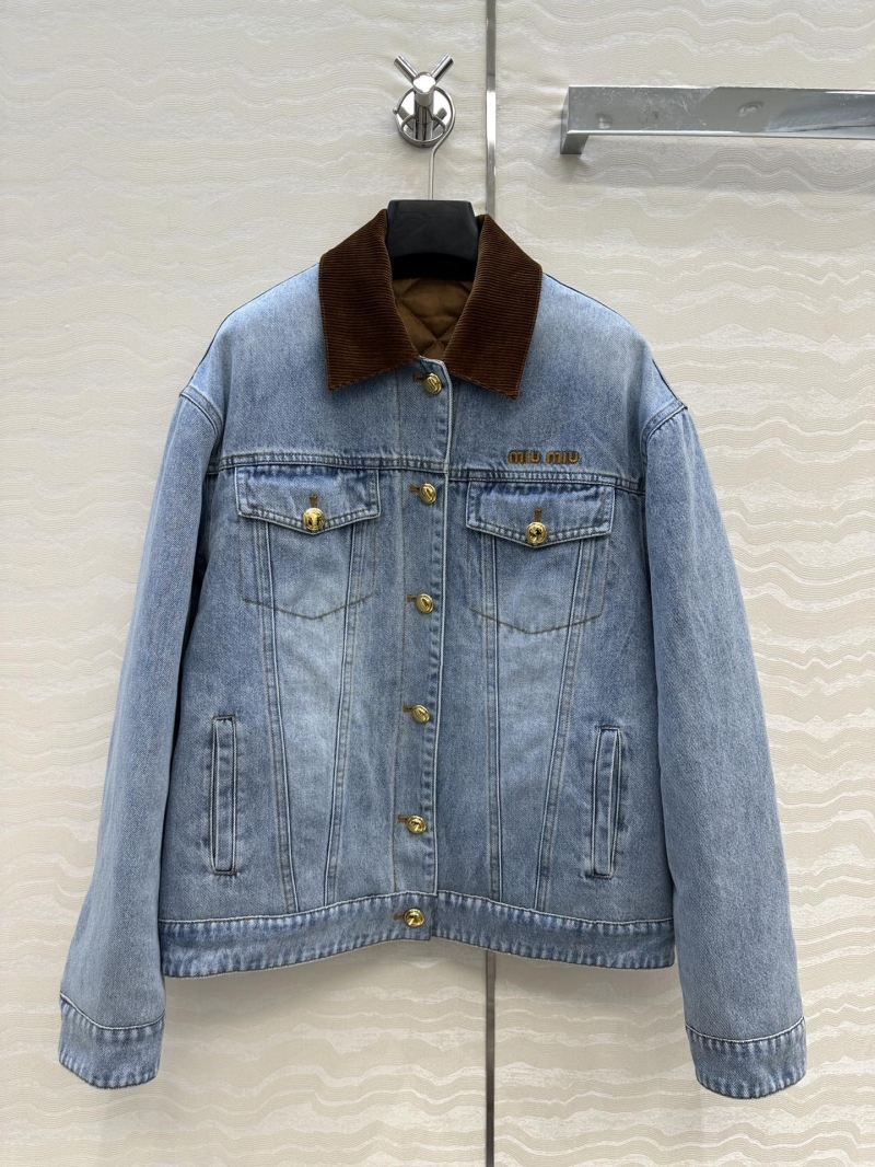 Miu Miu Exclusive Denim Jacket with Corduroy Collar – Vintage-Inspired Cotton-Padded Design