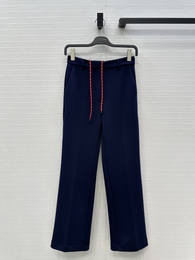 Miu Miu Exclusive University-Style Low-Rise Cotton-Blend Trousers in Navy Blue