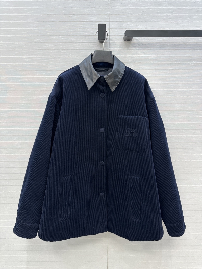 Miu Miu Exclusive Corduroy Jacket with 100% Lambskin Collar - Deep Navy