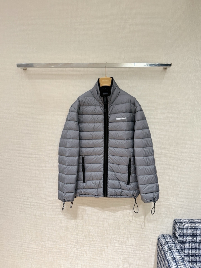 Miu Miu Women's Lightweight Down Jacket with Embroidered Logo, Featherlight & Luxe Grey Finish, Tailored Fit, 90% White Goose Down, Couture-inspired Design