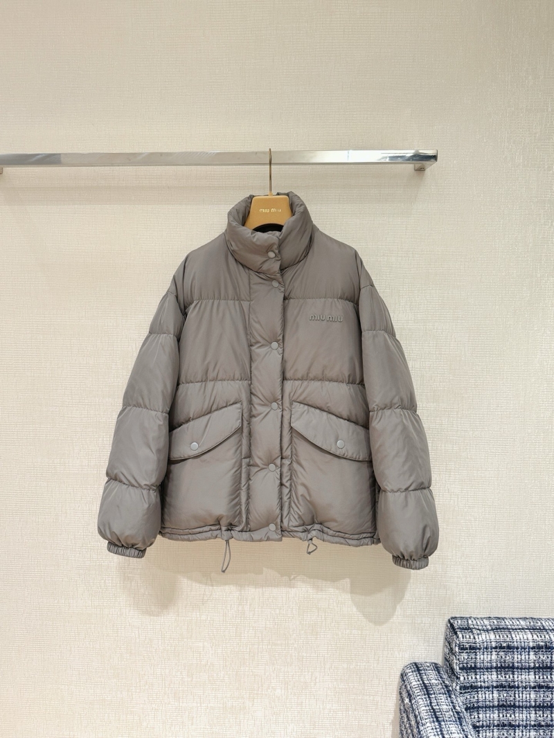 Miu Miu Women's Puffer Jacket with Stand Collar, Featherlight Quilted Design, Luxe Grey, Couture-Inspired Silhouette
