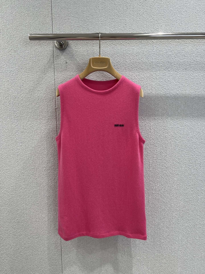 Miu Miu Women's Coral Pink Cashmere Silk Blend Knit Vest | Exquisite Micro-Logo Detail, Tailored Fit, Luxe Layering Piece