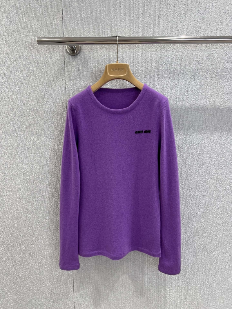 Miu Miu Cashmere Silk Blend Round Neck Knit Sweater in Lavender Purple – Sumptuous, Featherlight, Signature Design