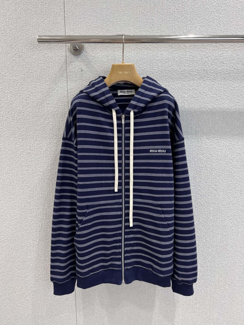 Miu Miu Retro Stripe Zip-Up Hoodie | Oversize Navy Blue & White Stripes | Limited Edition