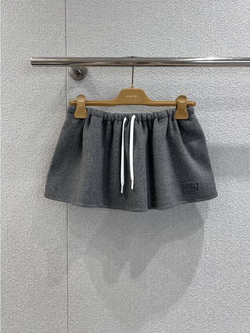 Miu Miu Grey Wool-Blend Drawstring A-Line Skirts – Limited Edition Artisan Crafted with Adjustable Waist and Subtle Branding