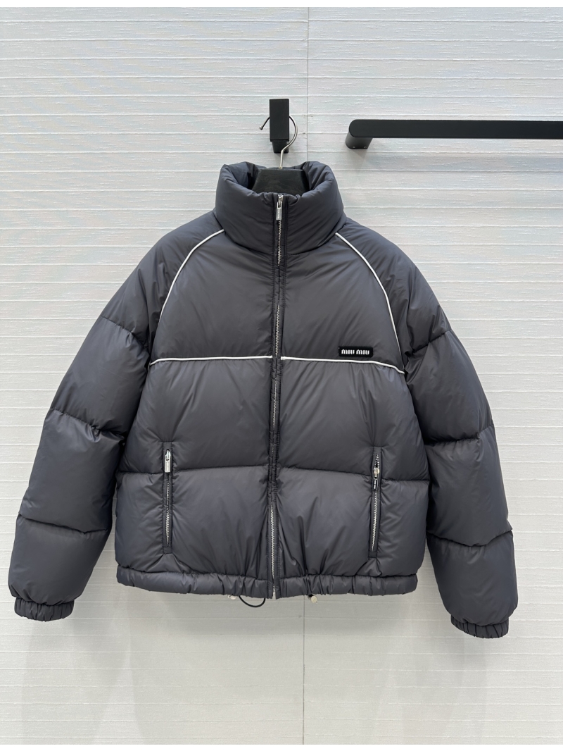 Miu Miu Puffer Jacket in Navy with Embroidered Logo and 90% White Duck Down Fill