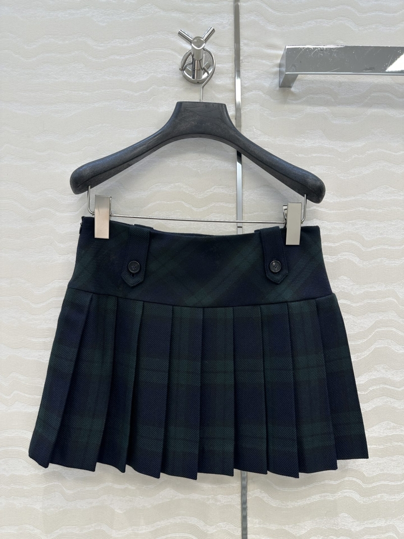 Miu Miu British Preppy Pleated Mini Skirt in Custom Woven Plaid Fabric | Slimming Fit & Embroidered Detail
