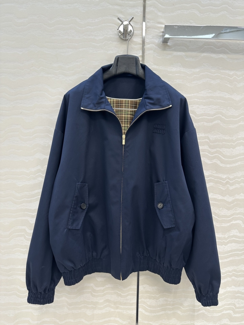 Miu Miu Oversized Stand-Up Collar Jacket | Premium Fabric with Plaid Lining | Unisex Slim-Fit Outerwear