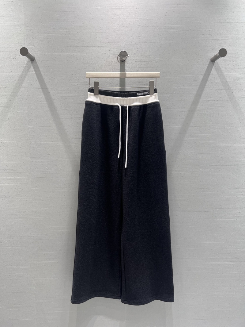 Miu Miu Sporty Knit Wide-Leg Pants in Deep Navy Blue - Exquisite Contrast Waistband, Relaxed Fit, Modern Silhouette