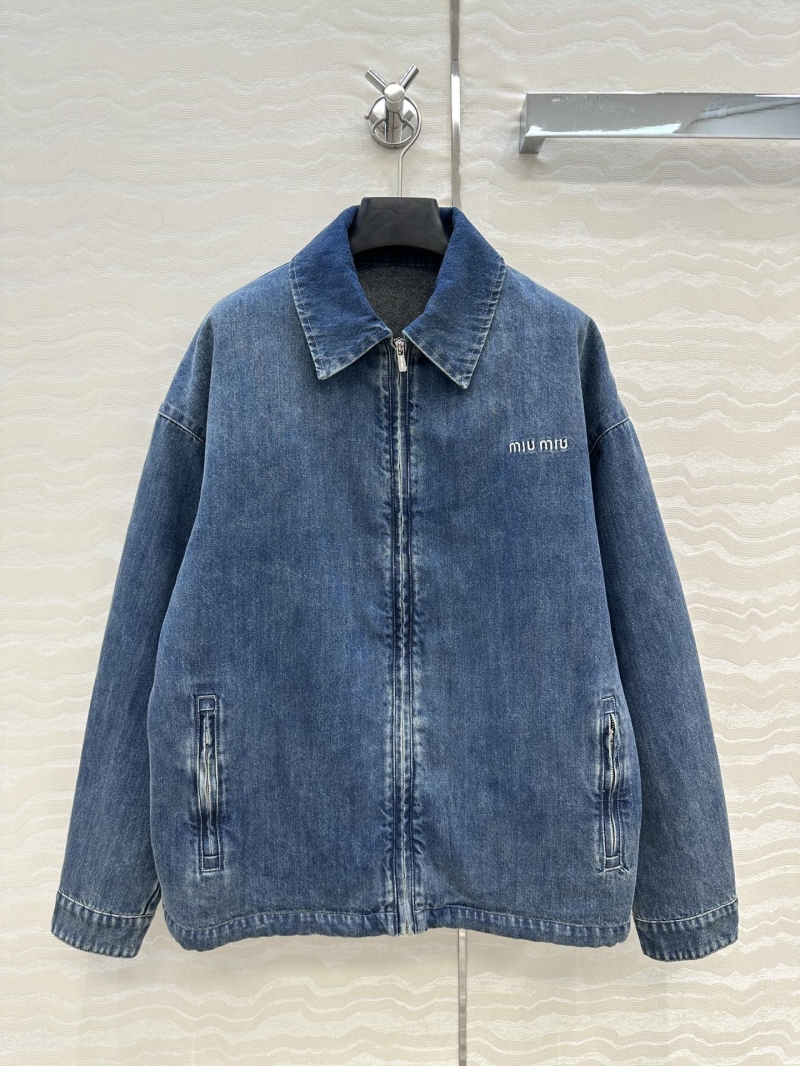 Miu Miu Denim Jacket with Fleece Lining – Oversized Vintage Wash Blue Coat for Women
