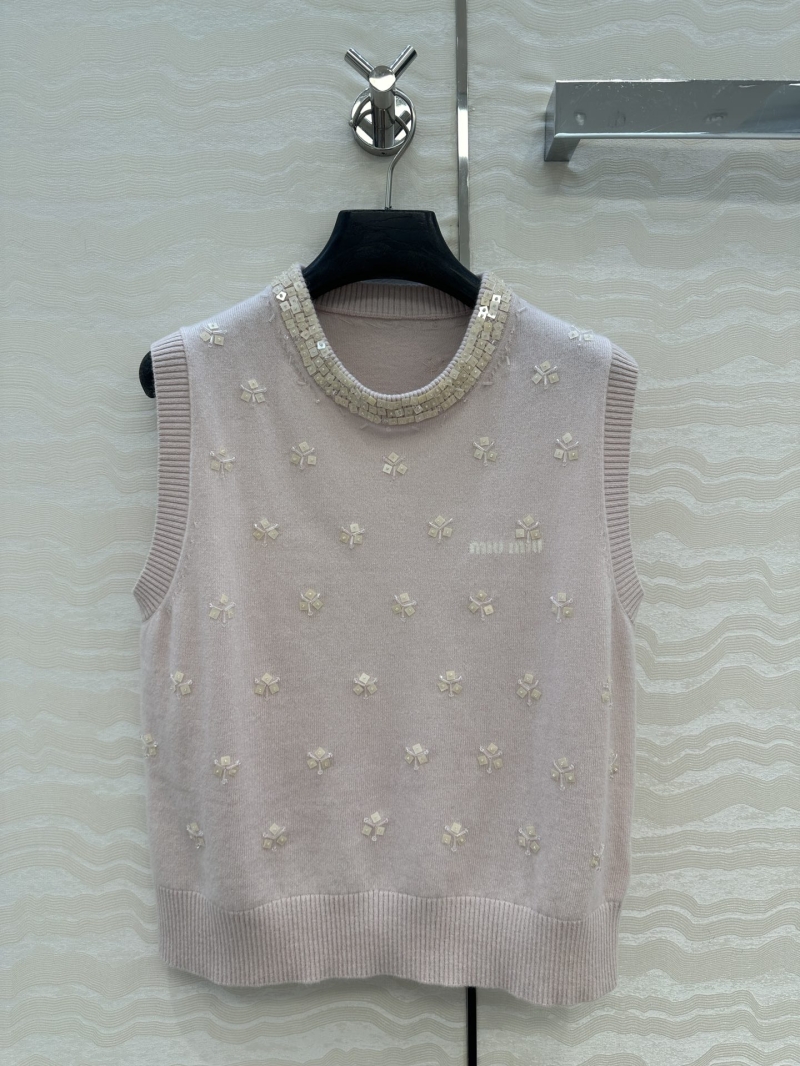 Miu Miu Wool-Blend Embellished Cropped Vest – Hand-Applied Floral Rhinestones, Youthful Fit