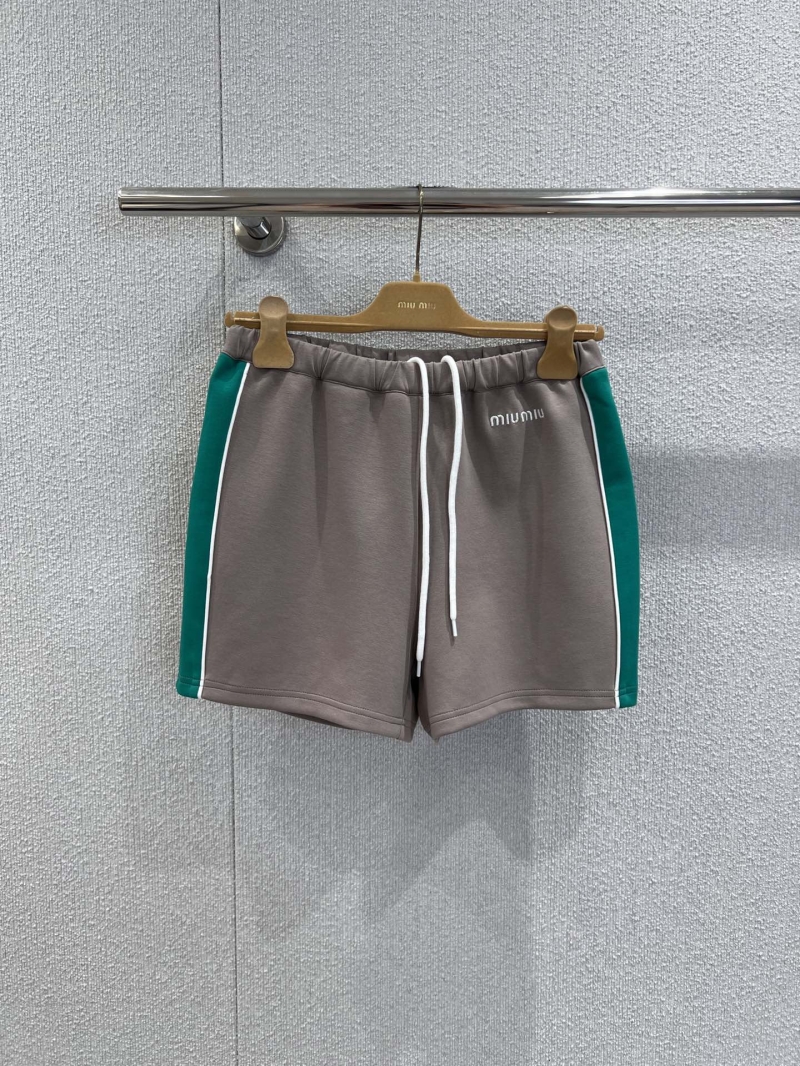 Miu Miu Contrast-Panel Sweatshorts | Elevated Taupe & Emerald Green Jersey | Timeless Athleisure