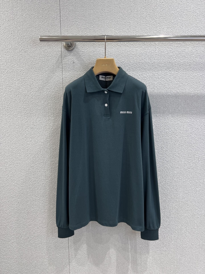 Miu Miu Oversized Polo Top | Signature Embroidered Logo | Luxe Relaxed Fit in Forest Green
