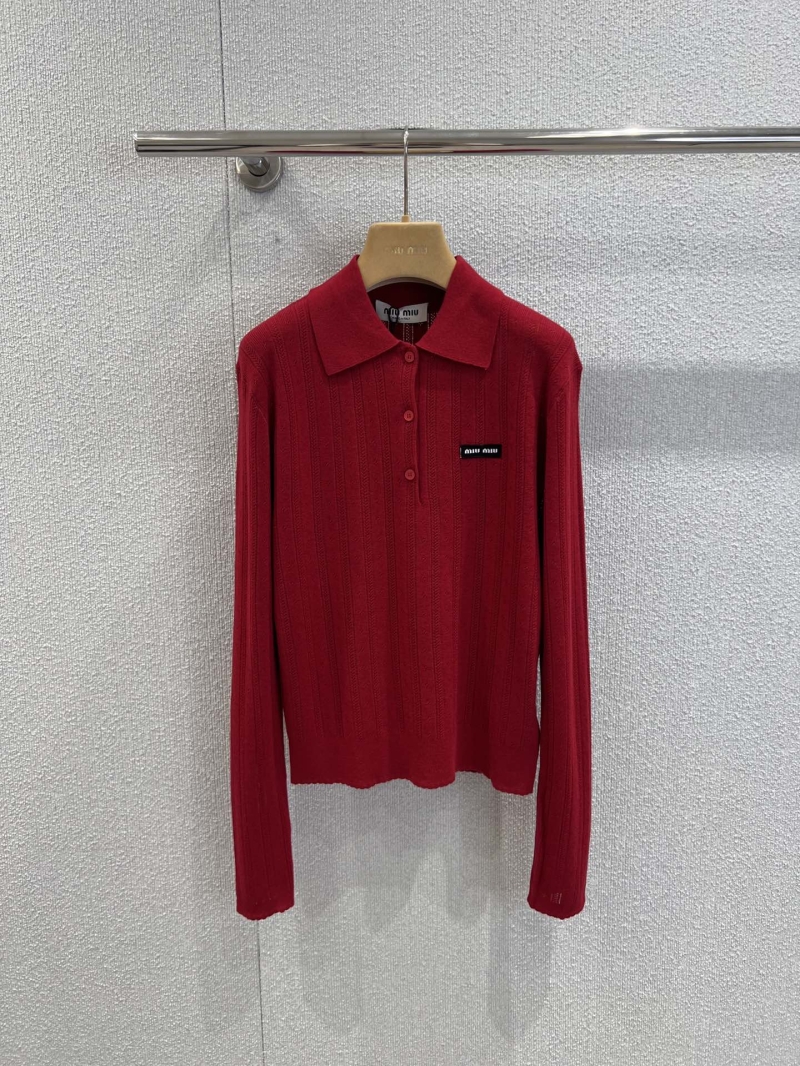 Miu Miu Scarlet Ribbed Knit Polo Sweater | Elevated Collegiate Style | Timeless Luxury