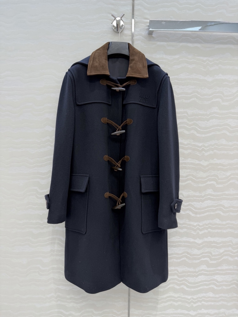 Miu Miu Exquisite Imported Melton Wool Duffle Coat with 100% Lambskin Collar – Navy & Camel
