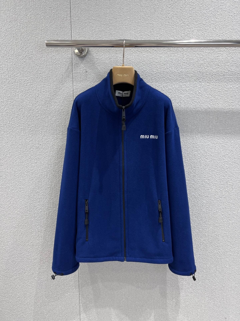 Miu Miu Cobalt Blue Fleece Full-Zip Jacket - Polished Sporty Luxe - Royal Blue Fleece Coat, Designer Zip-Up Jacket