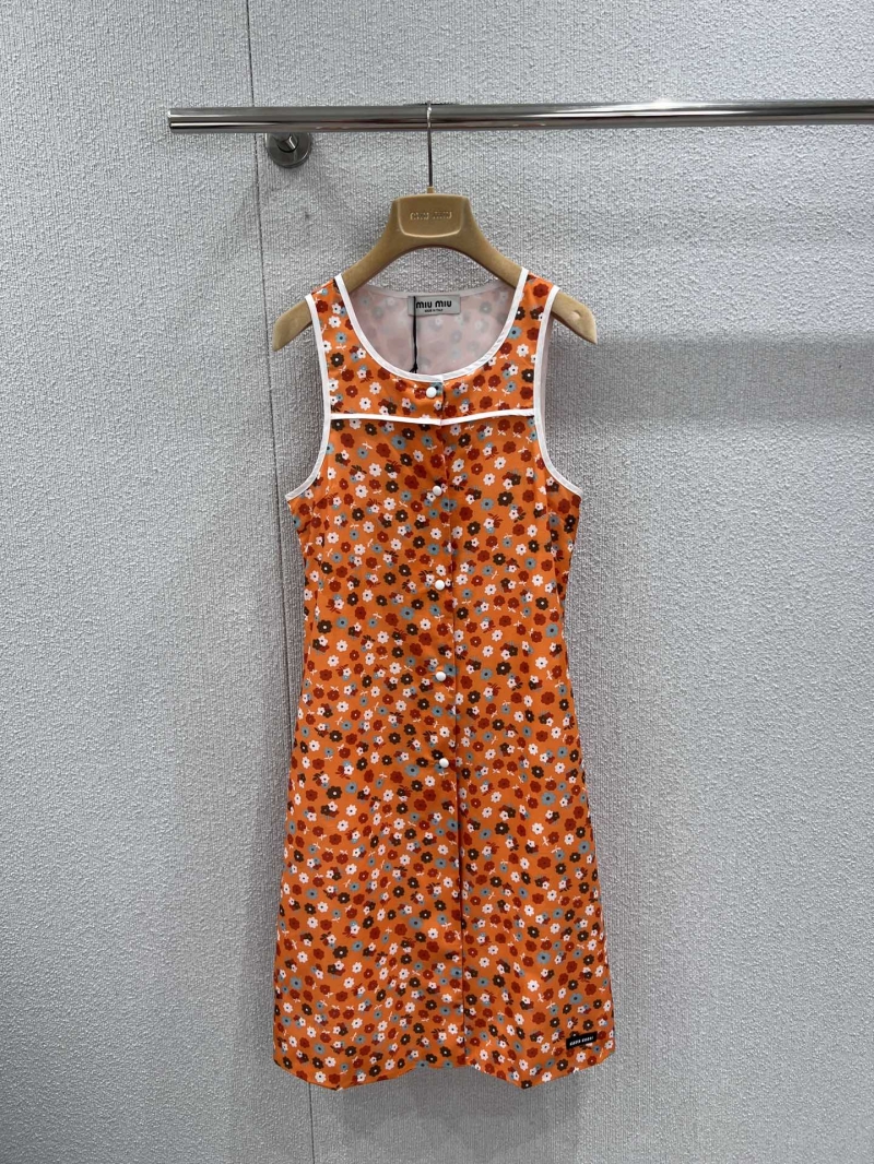 Miu Miu Retro Floral Print Sleeveless Mini Dress in Vibrant Orange