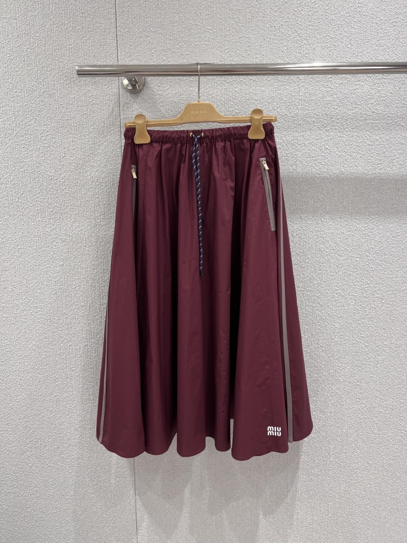 Miu Miu Technical Nylon Flared Umbrella Skirt in Burgundy