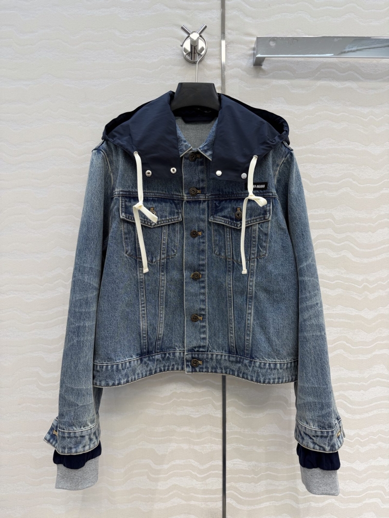 Miu Miu Enzyme Wash Denim Nautical Hooded Jacket in Blue