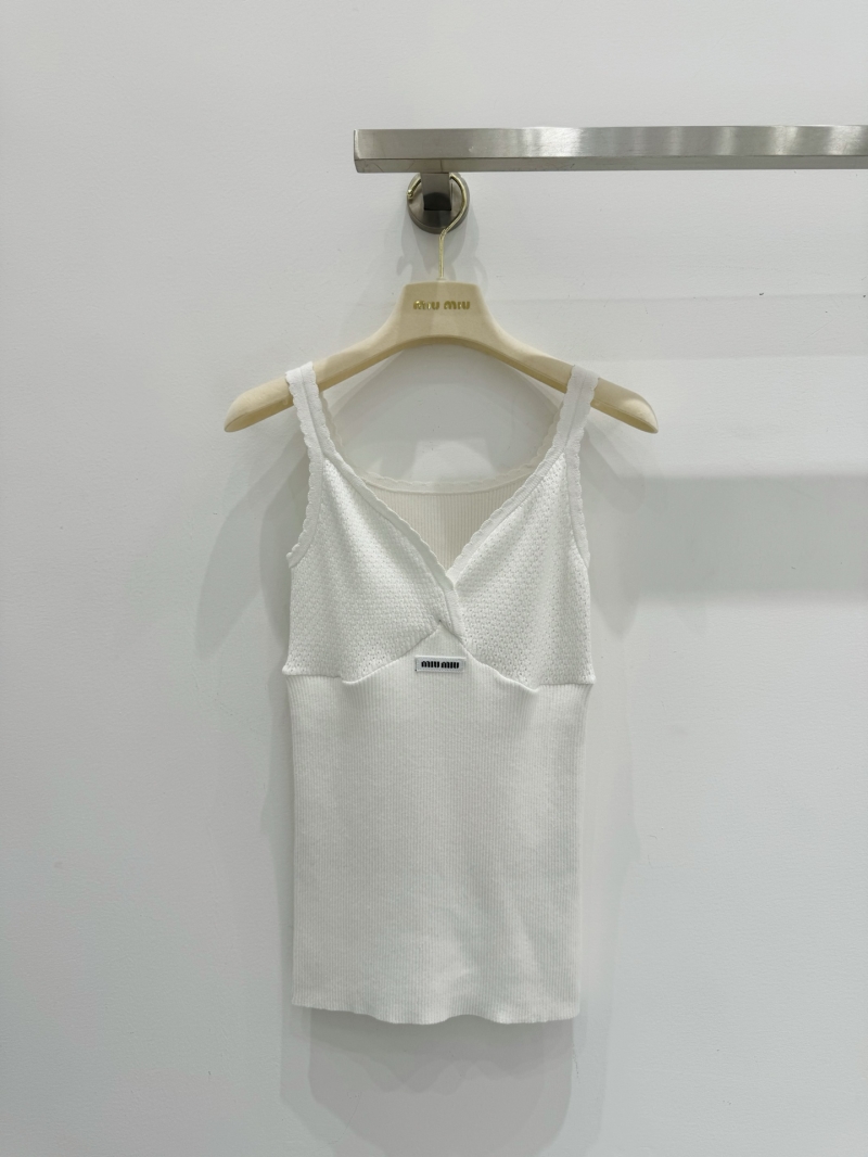 Miu Miu Exquisite Pointelle Ribbed Knit Camisole in Crisp White – Luxe 18-Gauge Cotton Ethereal Top