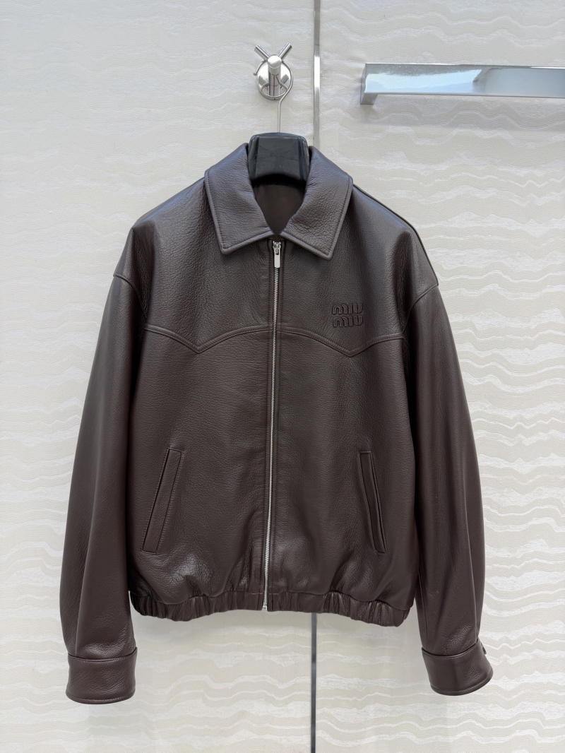 Miu Miu 100% New Zealand Goatskin Leather Vintage Biker Jacket in Chocolate Brown