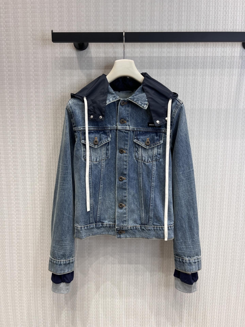 Miu Miu 26Ss Early Spring Fake Two-Piece Hooded Denim Jacket in Medium Blue