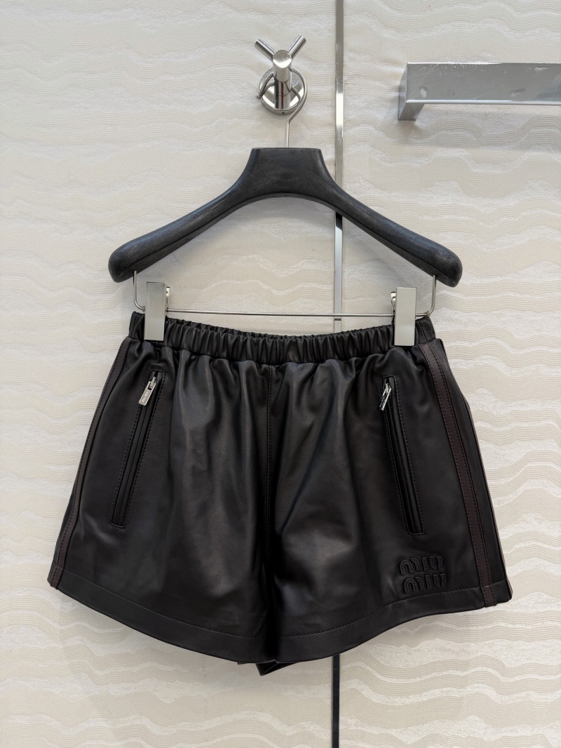 Miu Miu Signature 100% Vegetable-Tanned Lambskin Sporty Leather Shorts